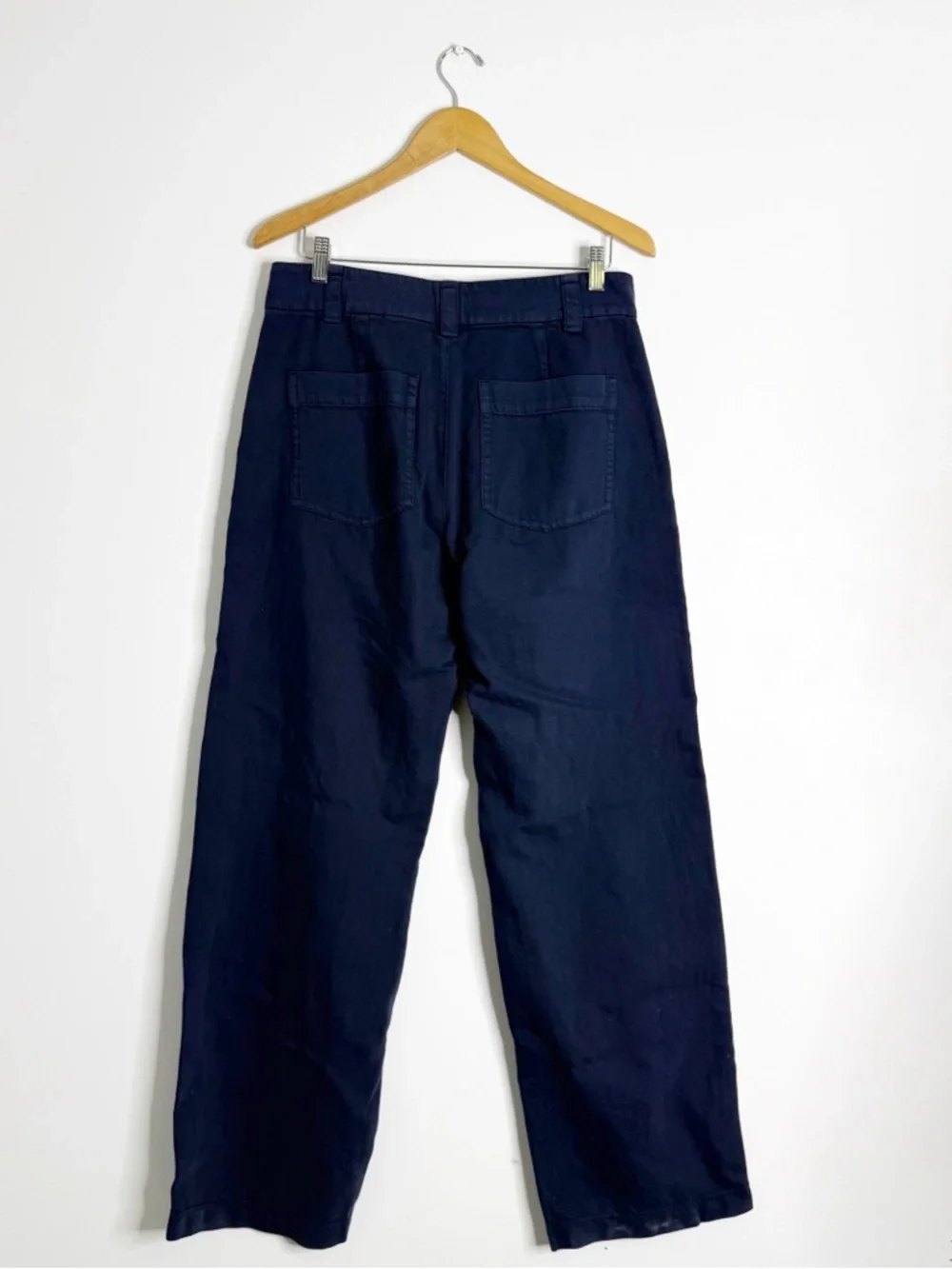 Vince Wide Leg Pants Size 10 Navy Blue High Rise Tailored Trouser Italy Fabric